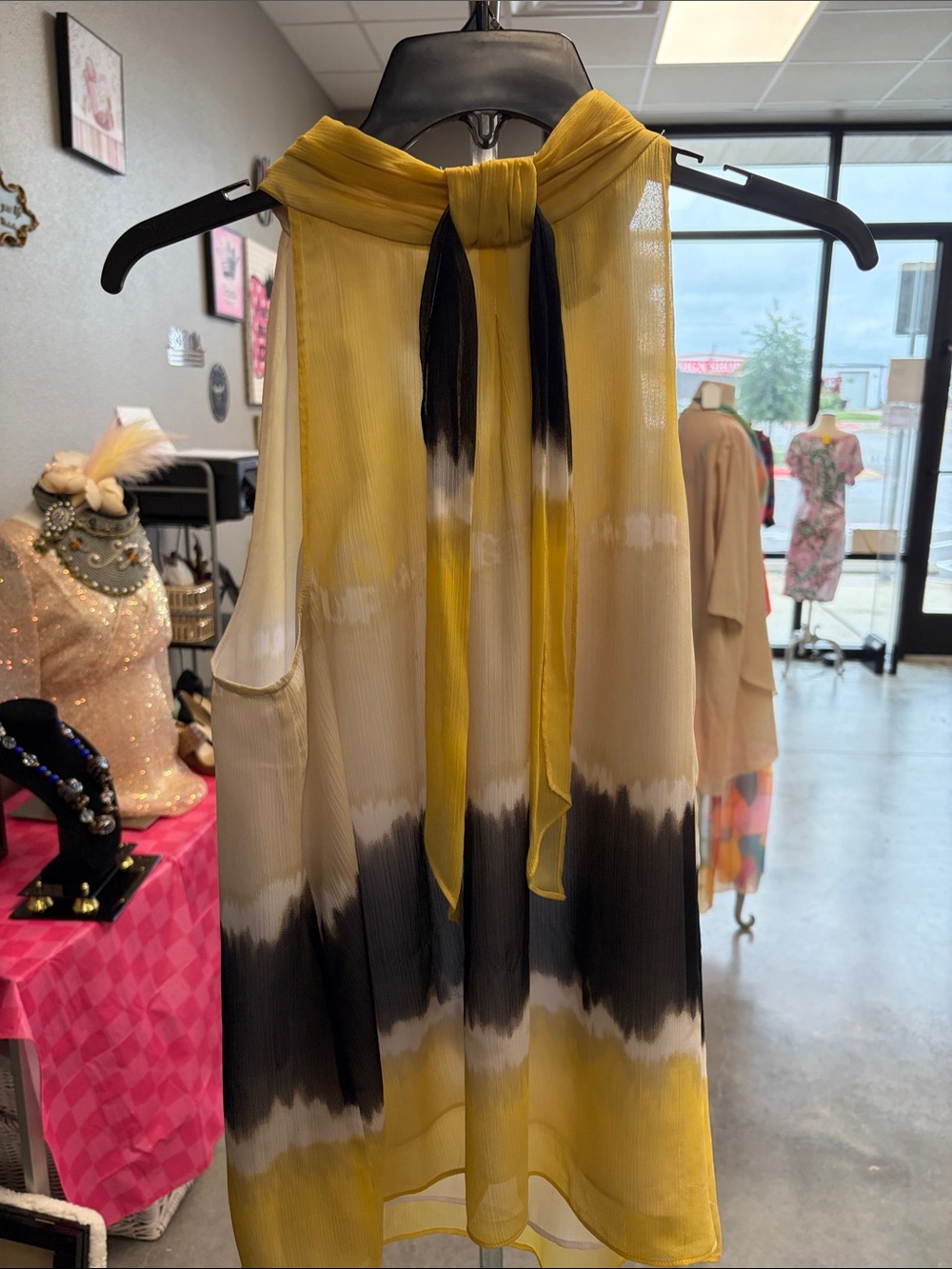 Style & Co. Yellow Black Cream Tie-Dye Sleeveless Midi Skirt with Scarf Waist